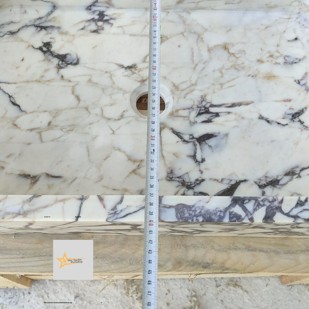 Ready to Ship Calacatta Viola Marble Sink Counter Top Sink Farmhouse Sink Powder Room Sink Calacatta Sink Hand Carved Marble Sink