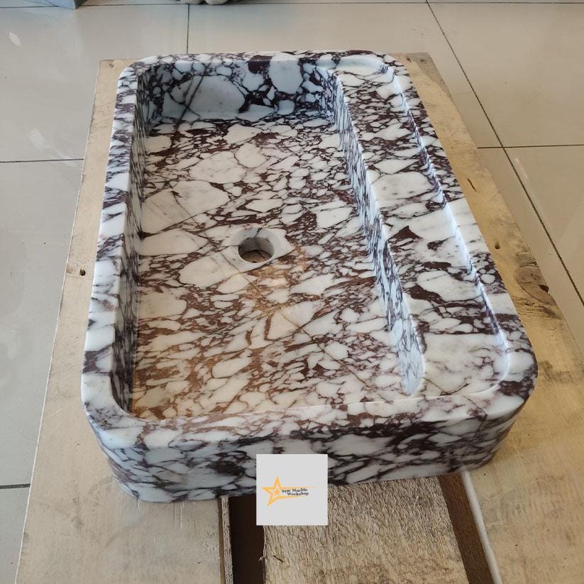 Calacatta Viola Marble Sink Wall Mounted Sink Farmhouse Sink Toilet Room Sink Calacatta Sink Hand Carved Marble Sink Marble Sink