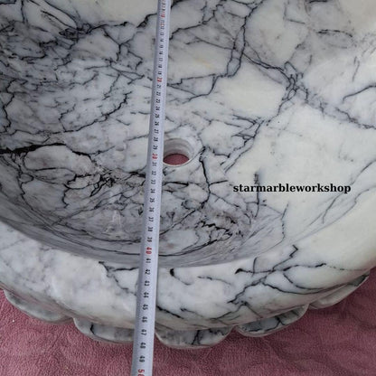 Calacatta Lilac Rectangular Sink, Sink With Faucet Hole Farmhouse Sink Powder Room Sink Calacatta Sink  Hand Carved Marble Sink Washbasin