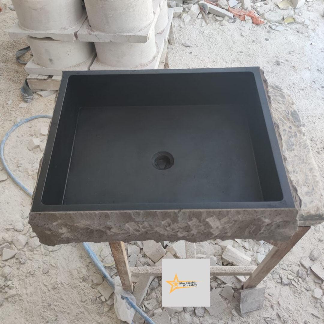 Basalt Black Stone Sink - 100% Natural Stone - Handmade - Stone Sink - Bathroom Design - Countertop Sink -