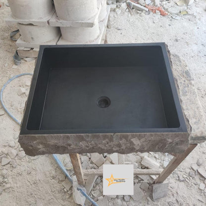 Basalt Black Stone Sink - 100% Natural Stone - Handmade - Stone Sink - Bathroom Design - Countertop Sink -