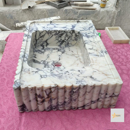 Ready To Ship Calacatta Viola Marble Sink Wall Mounted Sink Farmhouse Sink Powder Room Sink Calacatta Sink  Hand Carved Marble Sink