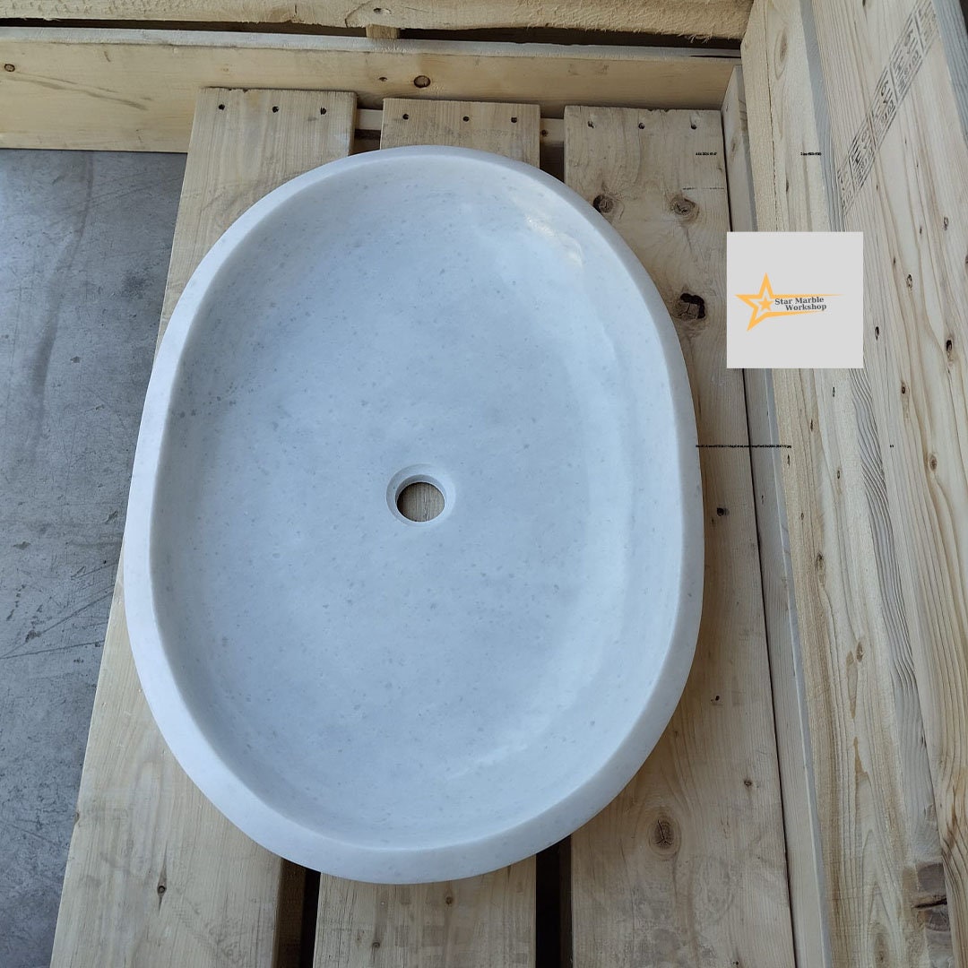 Ready To Ship White Marble Ellipse Sink Farmhouse Sink Powder Room Sink  Countertop Sink  Hand Carved Marble Sink Oval Sink