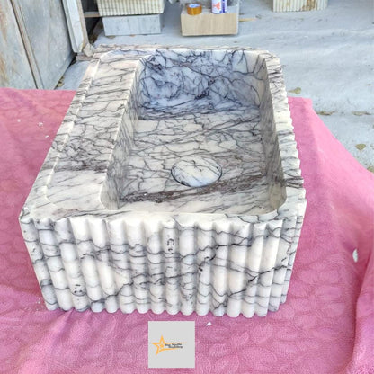 Calacatta Lilac Rectangular Sink, Sink With Faucet Hole Farmhouse Sink Powder Room Sink Calacatta Sink  Hand Carved Marble Sink Washbasin