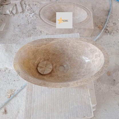 Ready to Ship Emperador Marble Sink Farmhouse Sink Powder Room Sink Calacatta Sink Hand Carved Marble Sink