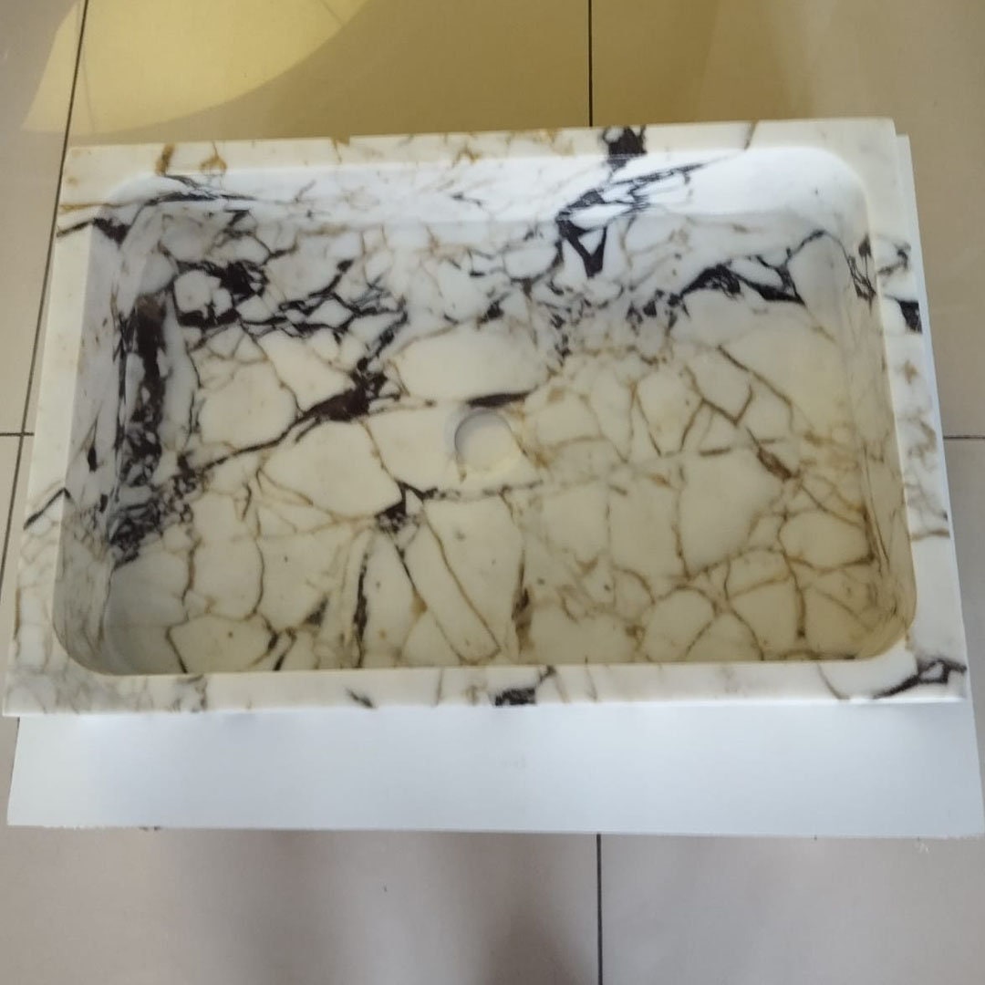Calacatta Viola Marble Sink Wall Mounted Sink Farmhouse Sink Powder Room Sink Calacatta Sink  Hand Carved Marble Sink Washbasin Sink vanity