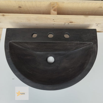 Basalt Black Stone D Design Sink With Faucet Hole 100% Natural Stone   Matte Black Sink Stone Sink Bathroom Design Sink vanity Handmade Sink