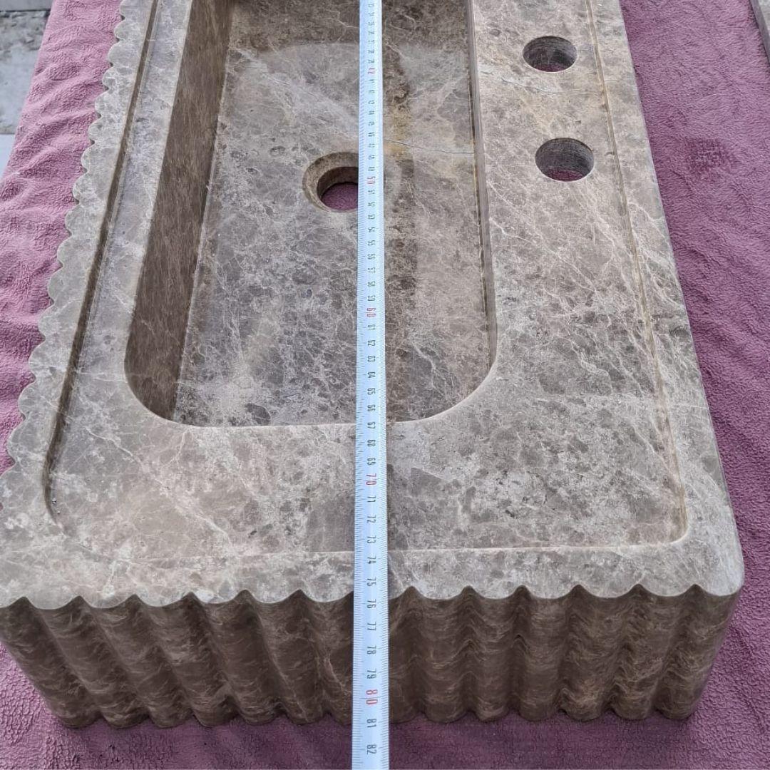 Emperador Marble Sink Wall Mounted Sink Farmhouse Sink Powder Room Sink  Hand Carved Marble Sink Concealed Drain Sink Sink vanity