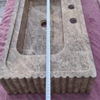 Emperador Marble Sink Wall Mounted Sink Farmhouse Sink Powder Room Sink  Hand Carved Marble Sink Concealed Drain Sink Sink vanity