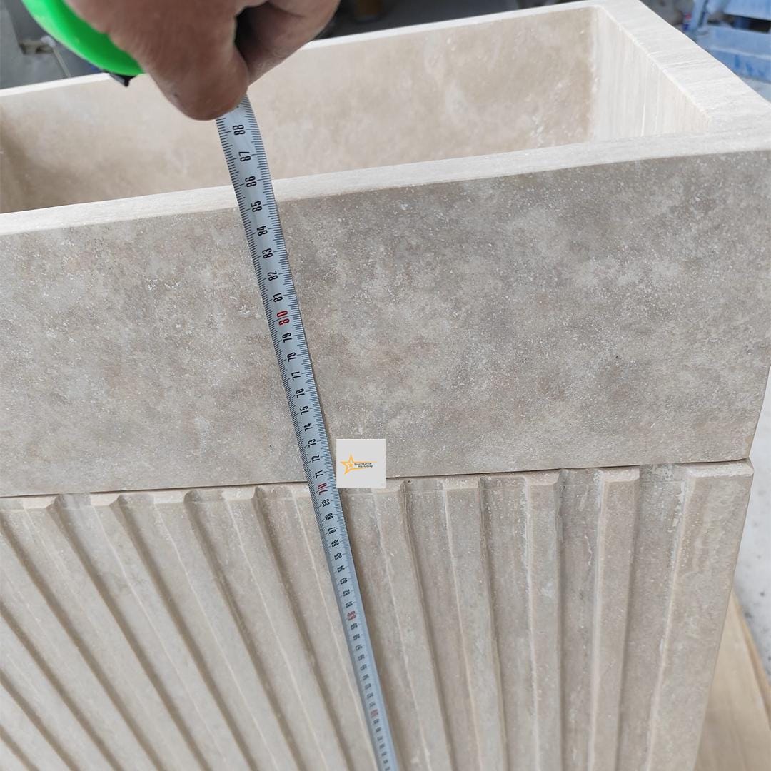 Hand-Carved Travertine Marble Sink: Farmhouse Bathroom, Cafe Restaurant