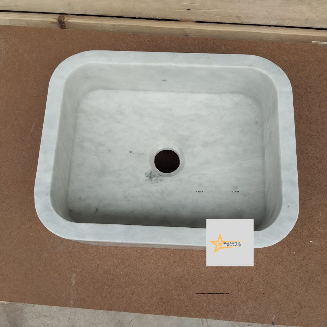 Ready to Ship White Marble Sink Wall Mounted Sink Farmhouse Sink Powder Room Sink Hand Carved Marble Sink Sink vanity