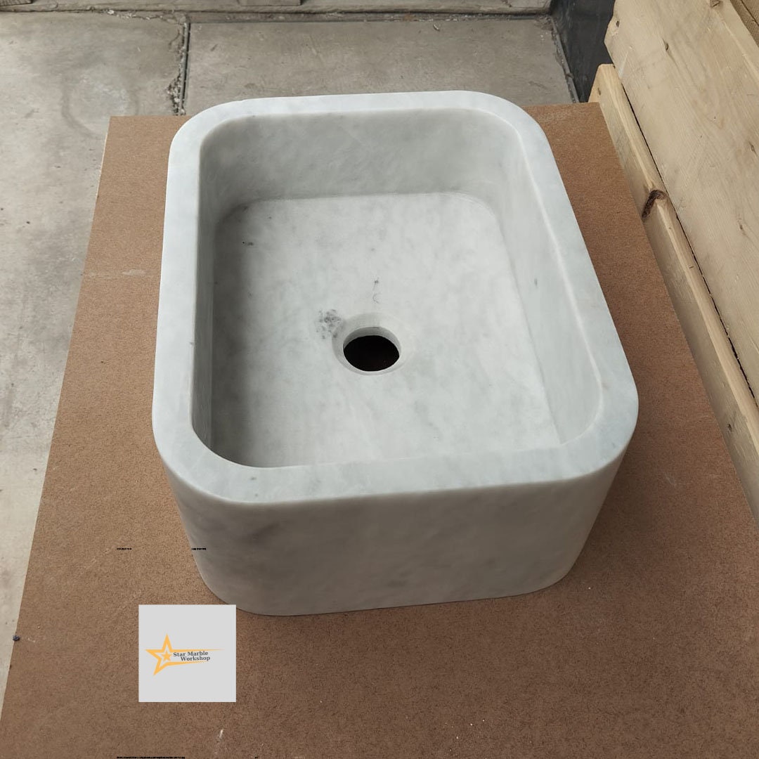 Ready to Ship White Marble Sink Wall Mounted Sink Farmhouse Sink Powder Room Sink Hand Carved Marble Sink Sink vanity