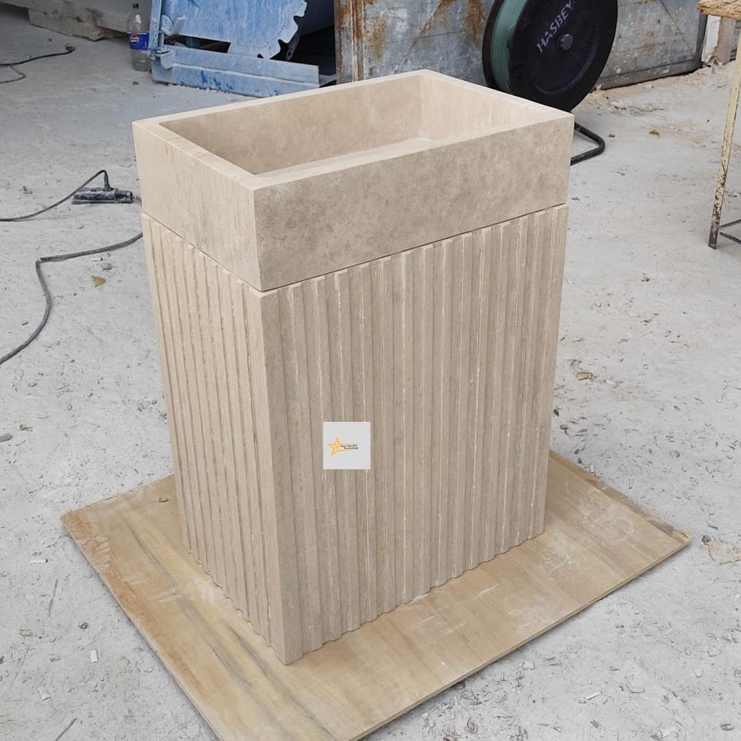 Hand-Carved Travertine Marble Sink: Farmhouse Bathroom, Cafe Restaurant