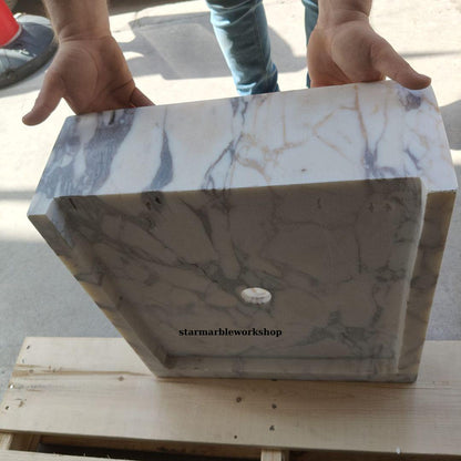 Ready to Ship Calacatta Gold Square Sink Wall Mounted Sink Toilet Room Sink Calacatta Sink Hand Carved Marble Sink Marble Sink