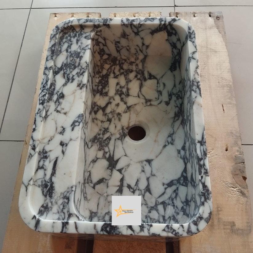 Calacatta Viola Marble Sink Wall Mounted Sink Farmhouse Sink Toilet Room Sink Calacatta Sink Hand Carved Marble Sink Marble Sink