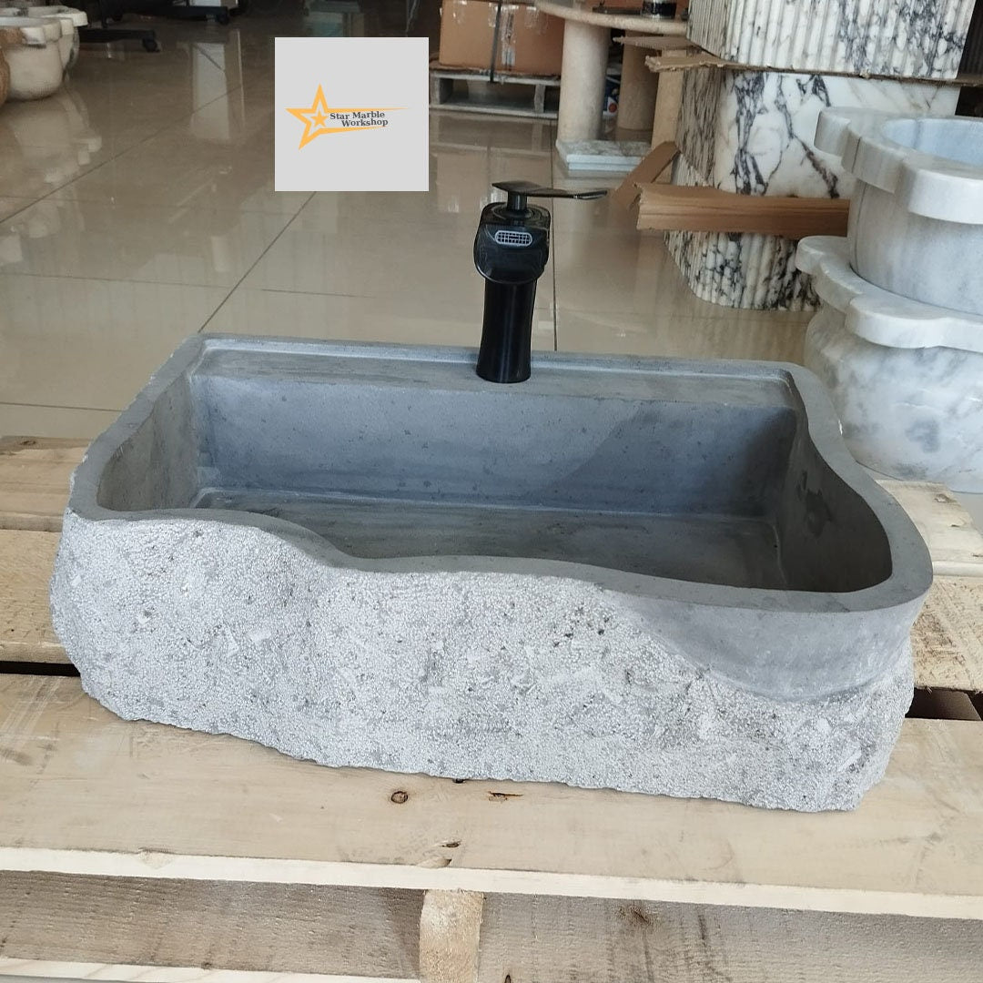 Basalt Black Stone Sink - With Faucet Hole - 100% Natural Stone - Handmade - Stone Sink - Bathroom Design - Wall Mounted Sink