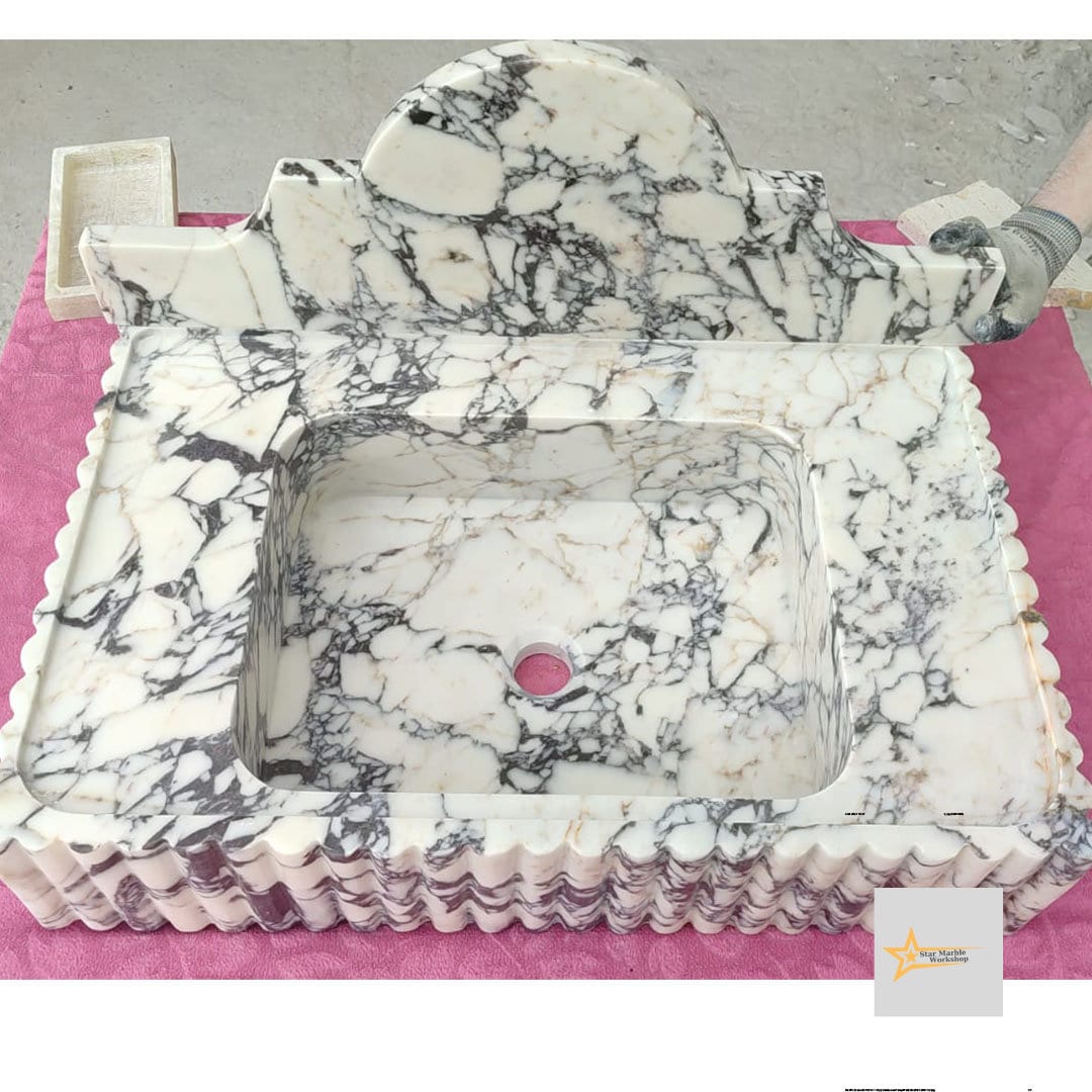 Calacatta Viola Marble Sink Wall Mounted Sink Farmhouse Sink Powder Room Sink Calacatta Sink  Hand Carved Marble Sink Sink vanity