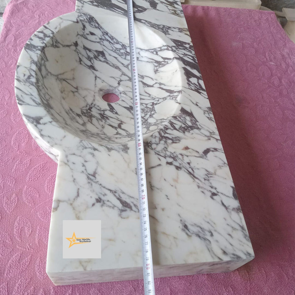 Ready To Ship Calacatta Viola Marble Sink Wall Mounted Sink Farmhouse Sink Powder Room Sink Calacatta Sink  Hand Carved Marble Sink