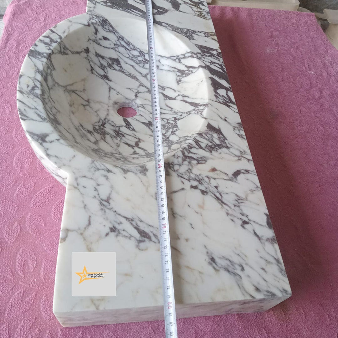 Ready To Ship Calacatta Viola Marble Sink Wall Mounted Sink Farmhouse Sink Powder Room Sink Calacatta Sink  Hand Carved Marble Sink