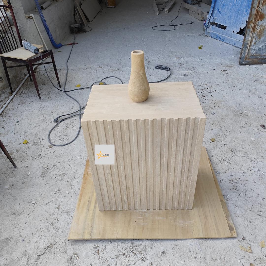 Handmade Fluted Travertine Console Table: Modern Stone Entryway Furniture