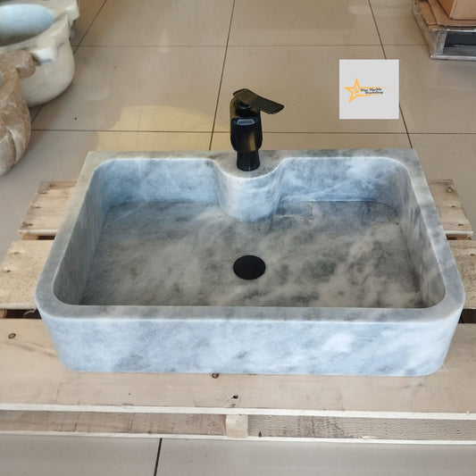 Ready to Ship Gray White Marble Sink Calacatta Viola Marble Sink Farmhouse Sink Powder Room Sink Hand Carved Marble with Faucet Holes