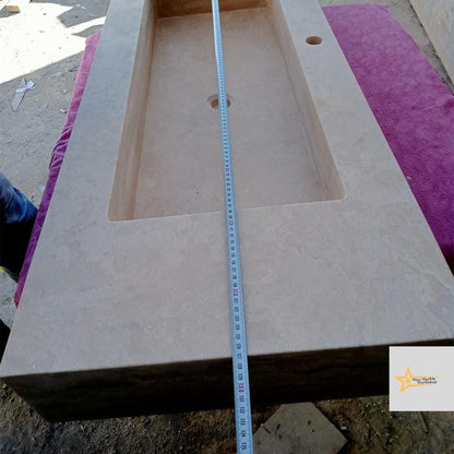 Ready to Ship TSink with Shelf Farmhouse Sink Powder Room Sink  Hand Carved Marble Sink Bathroom Sink natural stone sink  With Faucet Hole