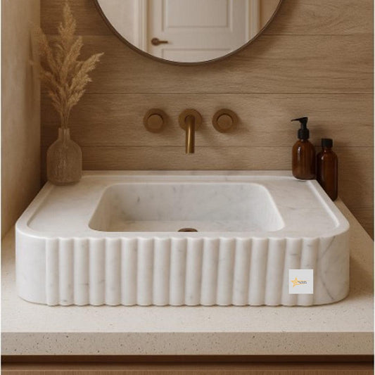 Ready to Ship White Marble Sink Wall Mounted Sink Farmhouse Sink Powder Room Sink Hand Carved Marble Sink Sink vanity