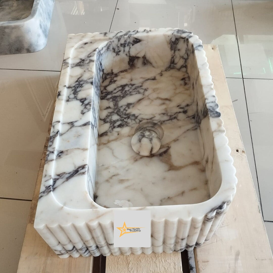 Handmade Calacatta Viola Marble Sink: Luxury Stone Bath Decor