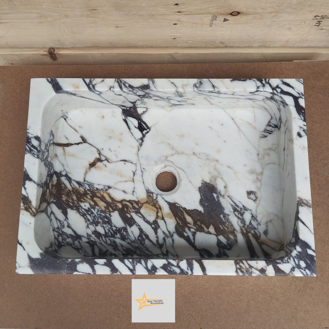 Calacatta Viola Marble Sink  Farmhouse Sink Powder Room Sink Calacatta Sink  Hand Carved Marble Sink Marble Sink Sink vanity