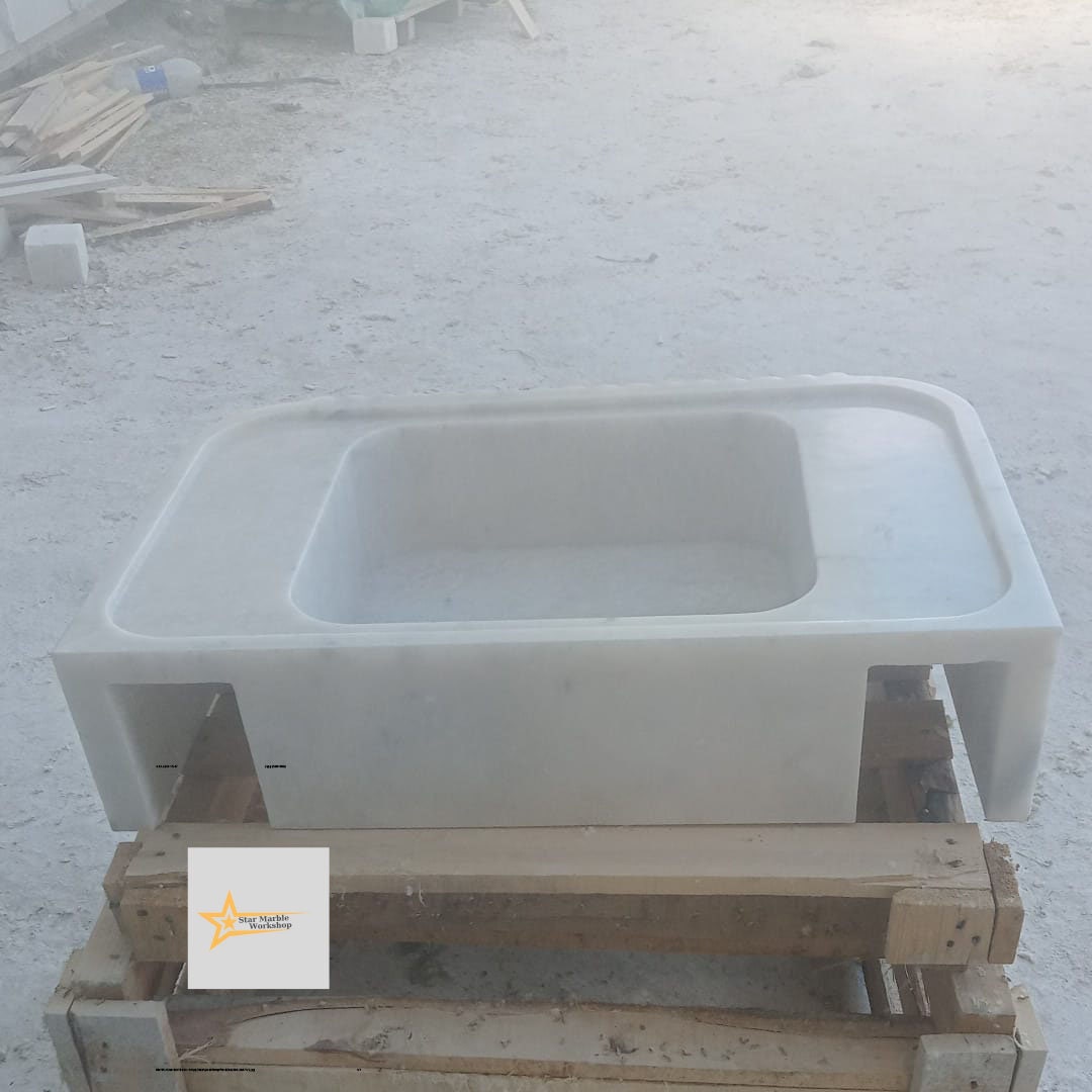 Ready to Ship White Marble Sink Wall Mounted Sink Farmhouse Sink Powder Room Sink Hand Carved Marble Sink Sink vanity