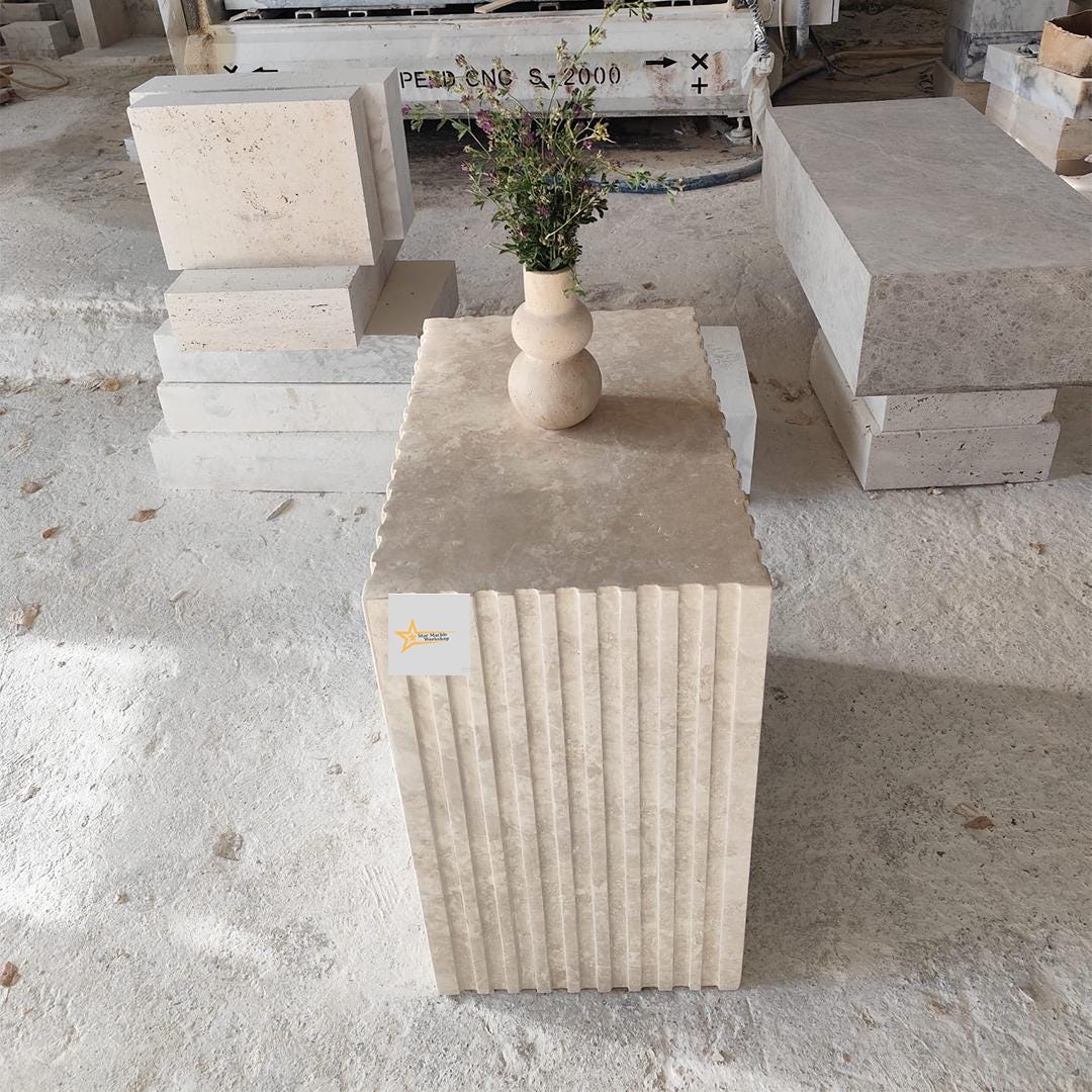 Handmade Fluted Travertine Console Table: Modern Stone Entryway Furniture