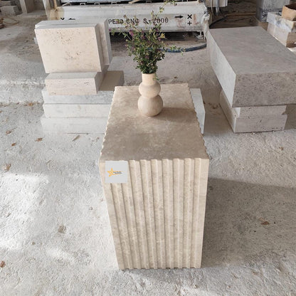 Handmade Fluted Travertine Console Table: Modern Stone Entryway Furniture