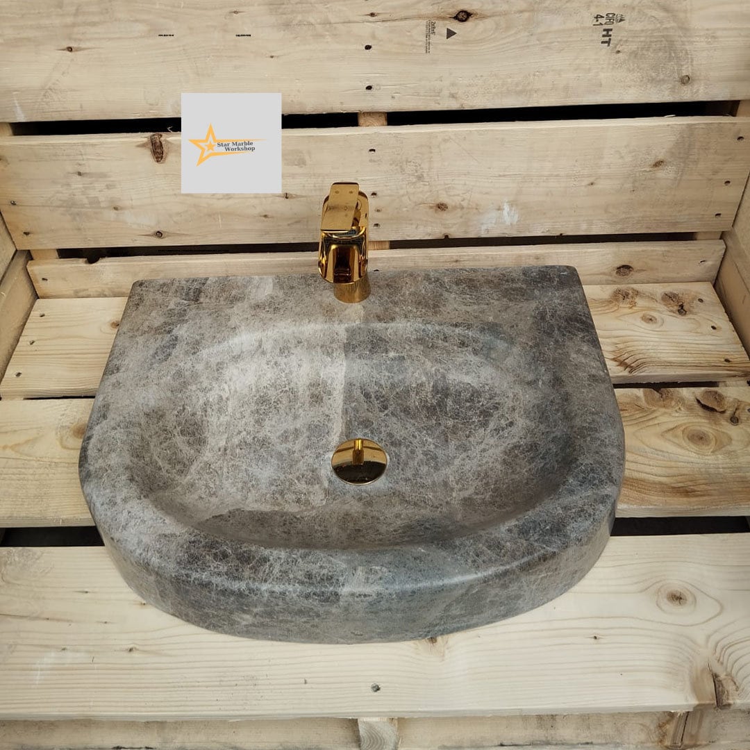 Ready to Ship Dark Emperador Marble Sink Farmhouse Sink Powder Room Sink Calacatta Sink Hand Carved Marble Sink