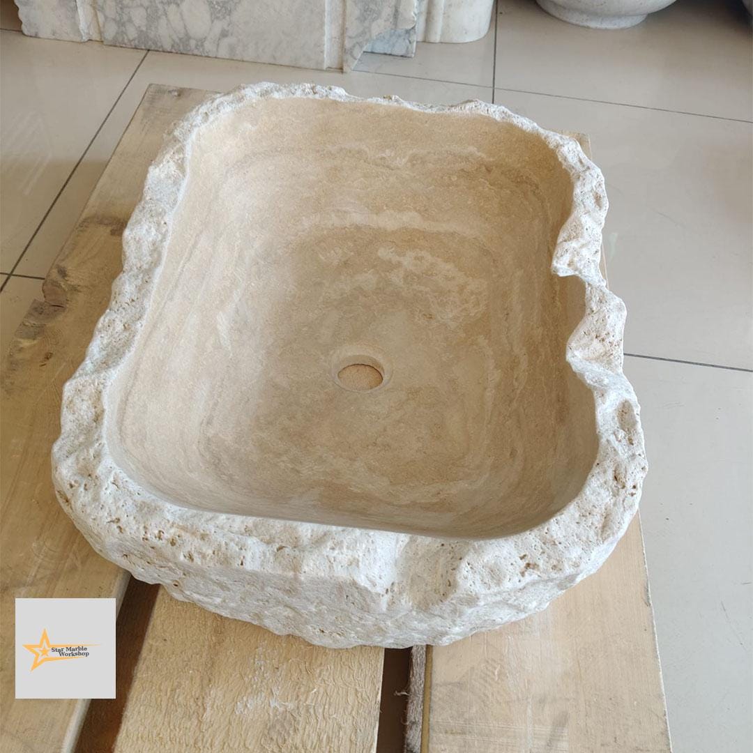 Ready to Ship Travertine Sink Farmhouse Sink Toilet Room Sink Hand Carved Marble Sink Bathroom Sink Natural Stone Sink Shapeless Sink