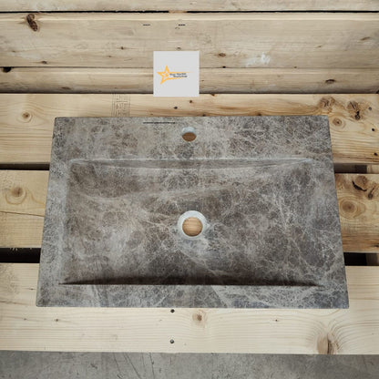 Ready To Ship Dark Emperador Marble Sink With Faucet Hole Farmhouse Sink Powder Room Sink Calacatta Sink  Hand Carved Marble Sink