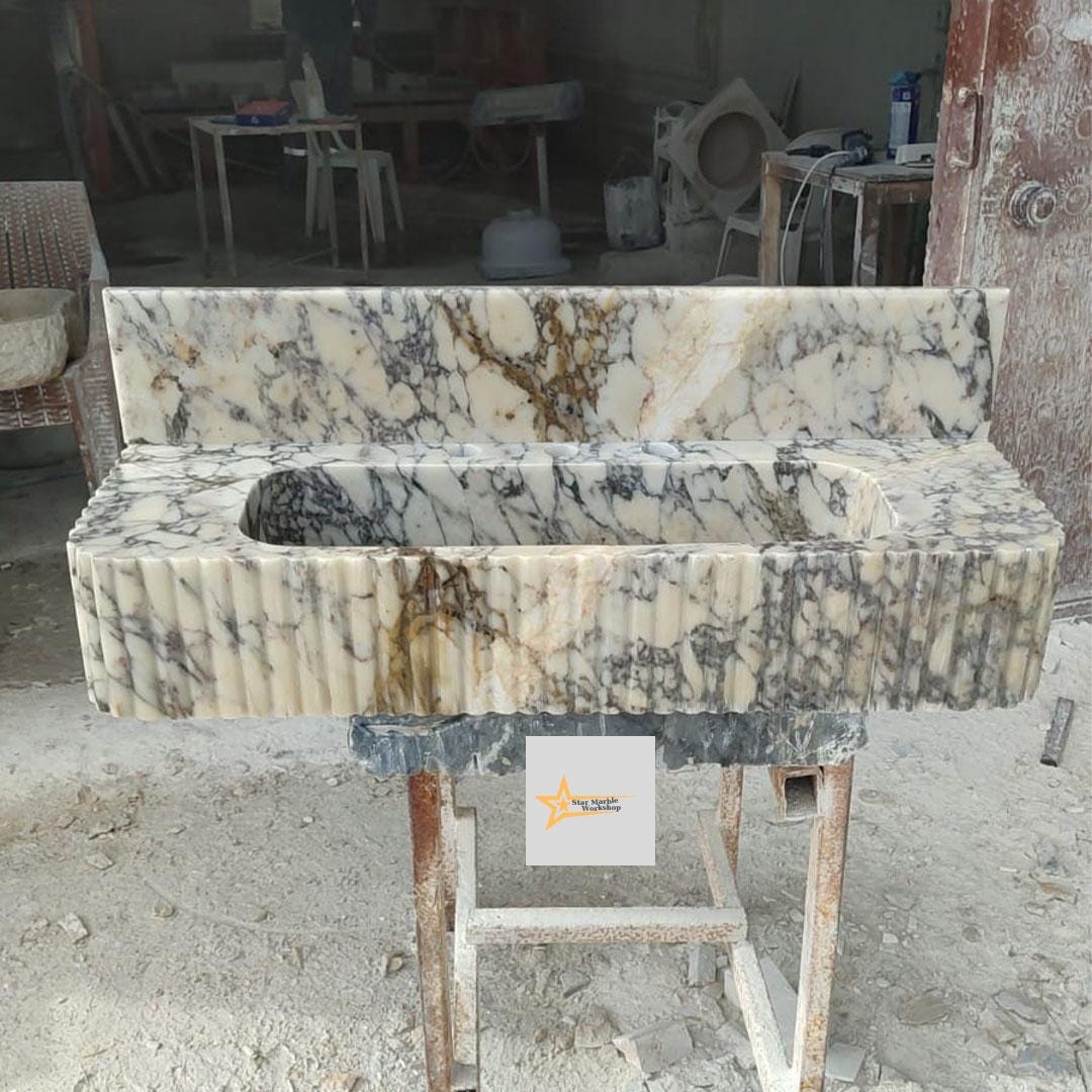 Calacatta Viola Marble Sink Wall Mounted Sink Farmhouse Sink Powder Room Sink Calacatta Sink  Hand Carved Marble Sink