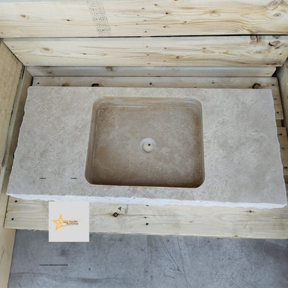 Ready to Ship Travertine Sink Wall Mounted Sink Farmhouse Sink Powder Room Sink Calacatta Sink Hand Carved Marble Sink Bathroom Sink