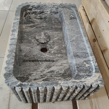 Süpren Salome Marble Sink Wall Mounted Sink Farmhouse Sink Powder Room Sink  Hand Carved Marble Sink Concealed Drain Sink sink for bathroom