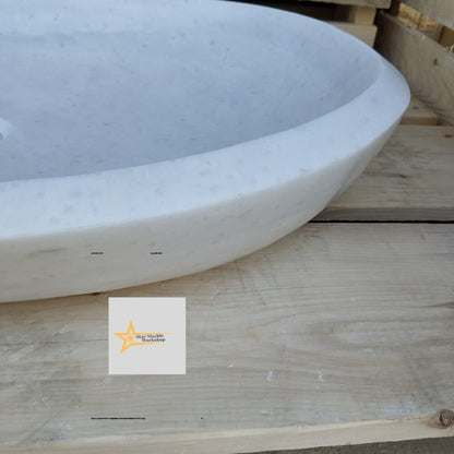 Ready To Ship White Marble Ellipse Sink Farmhouse Sink Powder Room Sink  Countertop Sink  Hand Carved Marble Sink Oval Sink