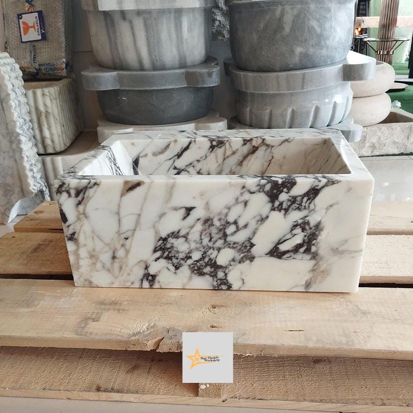 Calacatta Viola Marble Sink Wall Mounted Sink Farmhouse Sink Toilet Room Sink Calacatta Sink Hand Carved Marble Sink Marble Sink