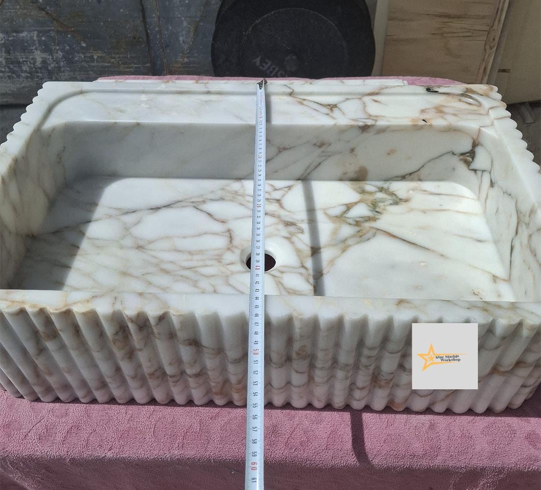 Calacatta Gold Rectangular Sink Wall Mounted Sink Powder Room Sink Calacatta Sink  Hand Carved Marble Sink Marble Washbasin