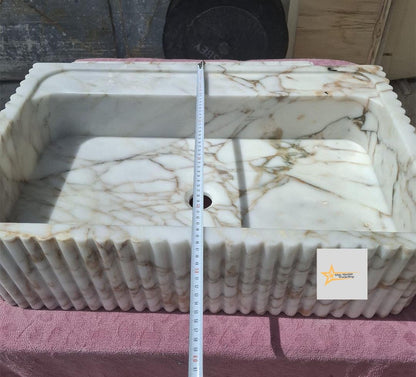 Calacatta Gold Rectangular Sink Wall Mounted Sink Powder Room Sink Calacatta Sink  Hand Carved Marble Sink Marble Washbasin