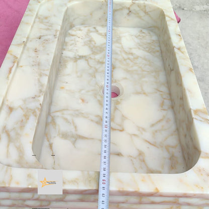 Ready To Ship Calacatta Gold Rectangular Sink Wall Mounted Sink Powder Room Sink Calacatta Sink  Hand Carved Marble Sink Marble Washbasin