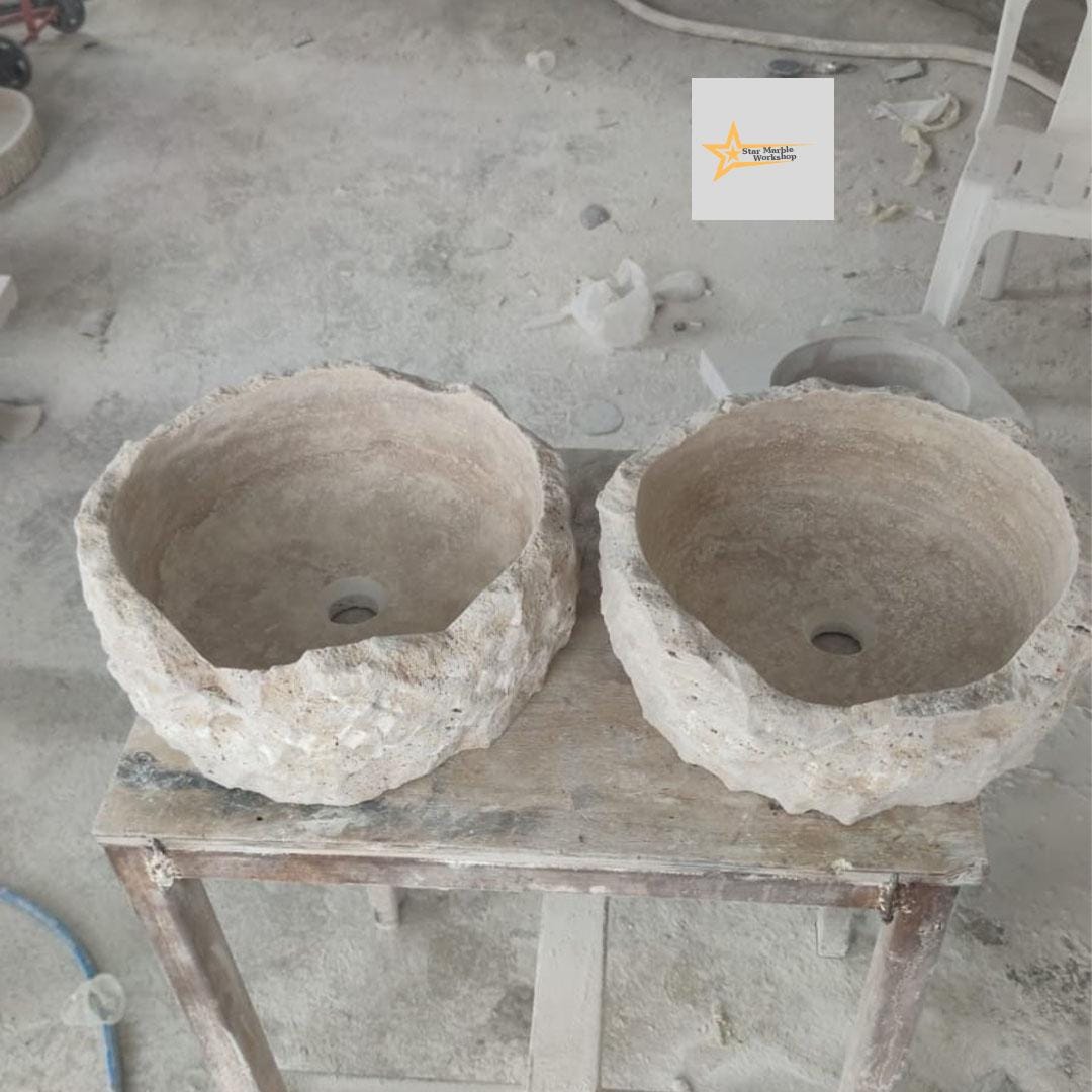 Ready to Ship Travertine  Sink Shapeless Sink Farmhouse Sink Powder Room Sink  Hand Carved Marble Sink Bathroom Sink natural stone sink