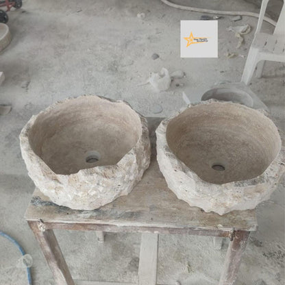 Ready to Ship Travertine  Sink Shapeless Sink Farmhouse Sink Powder Room Sink  Hand Carved Marble Sink Bathroom Sink natural stone sink