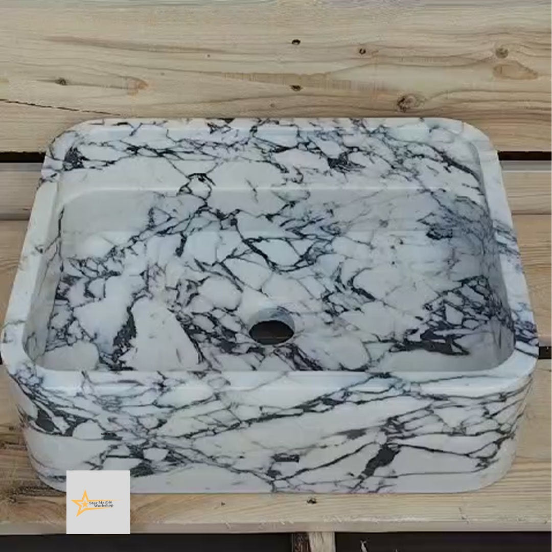 Calacatta Viola Marble Sink Farmhouse Sink Toilet Room Sink Calacatta Sink Hand Carved Marble Sink Marble Sink Floating Sink