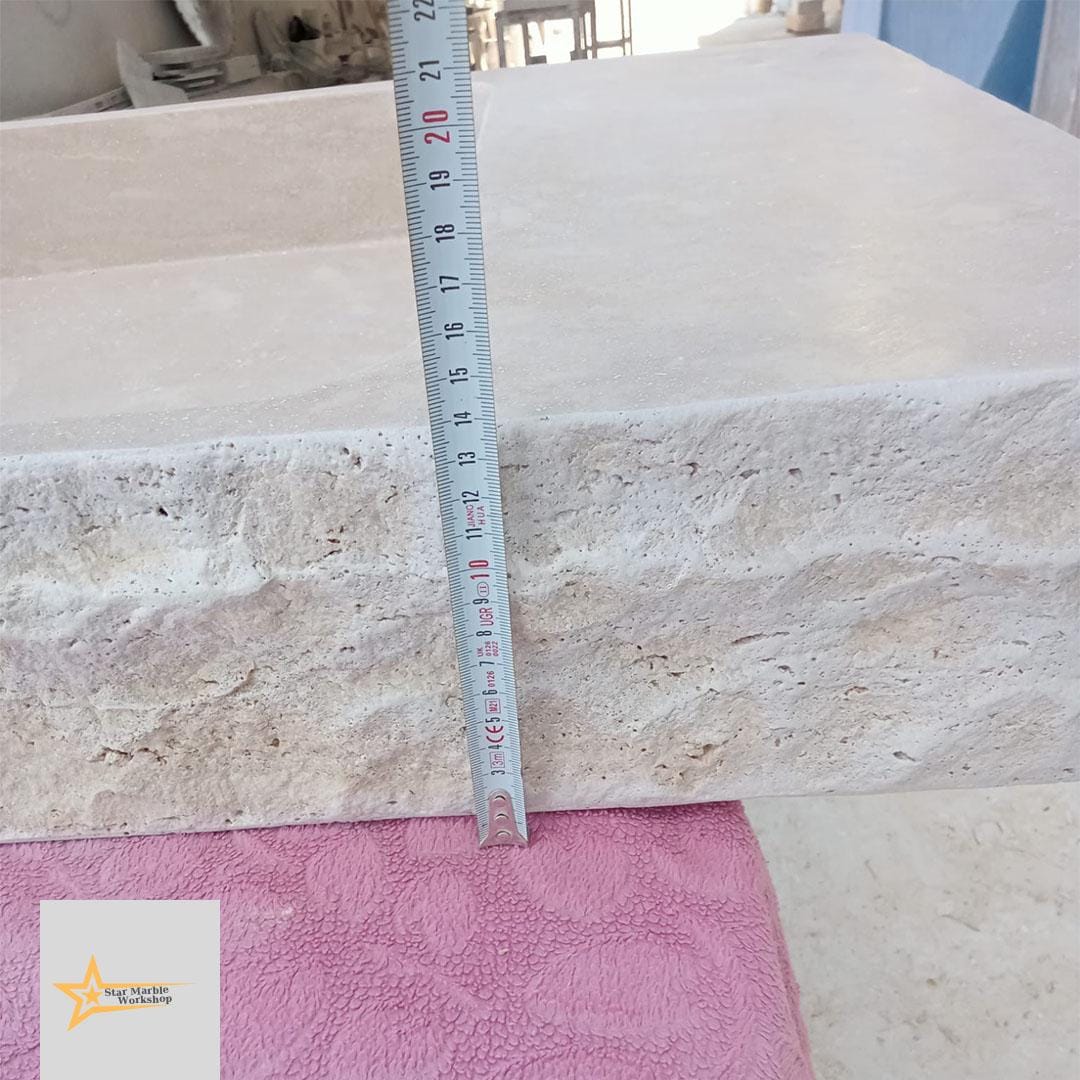 Hand Carved Travertine Sink – Natural Stone Wall Mounted or Farmhouse Bathroom & Powder Room Vanity Sink