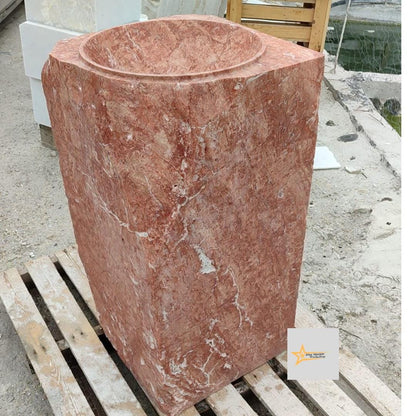 Red Travertine Vertical Sink Farmhouse Sink Toilet Room Sink Hand Carved Marble Sink Bathroom Sink Natural Stone Sink Shapeless Sink