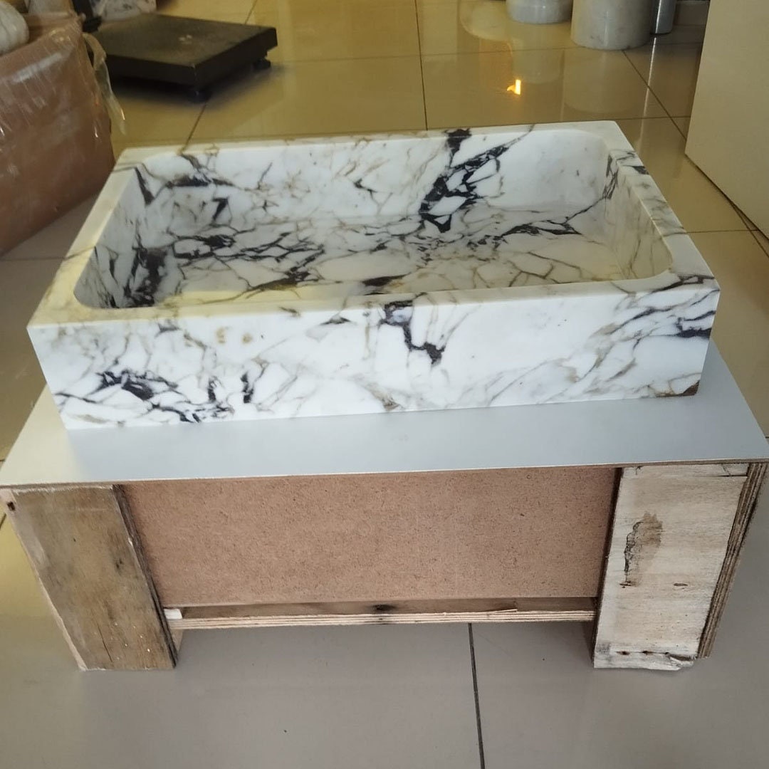 Calacatta Viola Marble Sink Wall Mounted Sink Farmhouse Sink Powder Room Sink Calacatta Sink  Hand Carved Marble Sink Washbasin Sink vanity