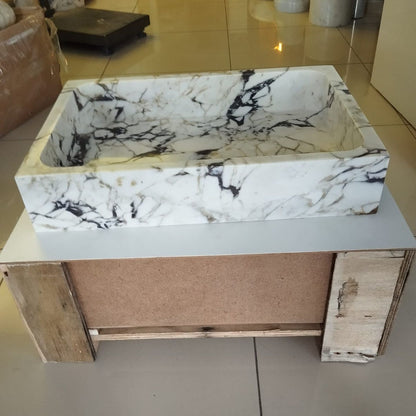 Calacatta Viola Marble Sink Wall Mounted Sink Farmhouse Sink Powder Room Sink Calacatta Sink  Hand Carved Marble Sink Washbasin Sink vanity